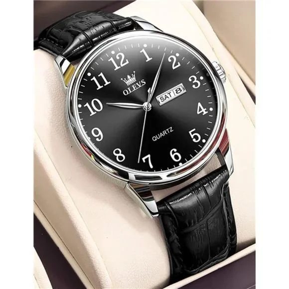 Leather Watches for Men Quartz Number Watch with Date Waterproof Watch